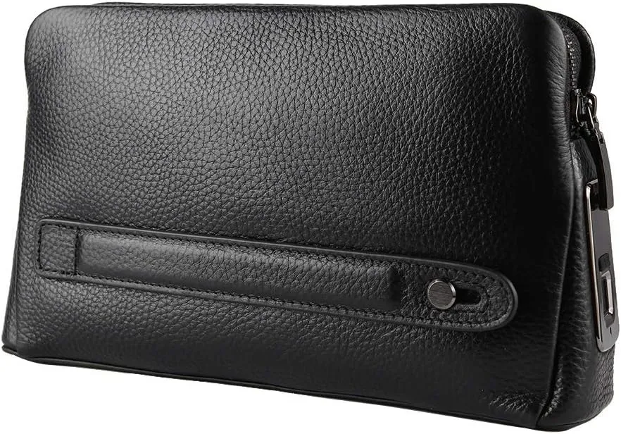 Mens Zipper Wallets, Smart Fingerprint Wallet, Black Men Zipper Leather Wallet Smart Fingerprint Handbag Anti Theft Handbag for Boyfriends Husband Fathers