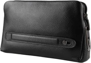 Mens Zipper Wallets, Smart Fingerprint Wallet, Black Men Zipper Leather Wallet Smart Fingerprint Handbag Anti Theft Handbag for Boyfriends Husband Fathers