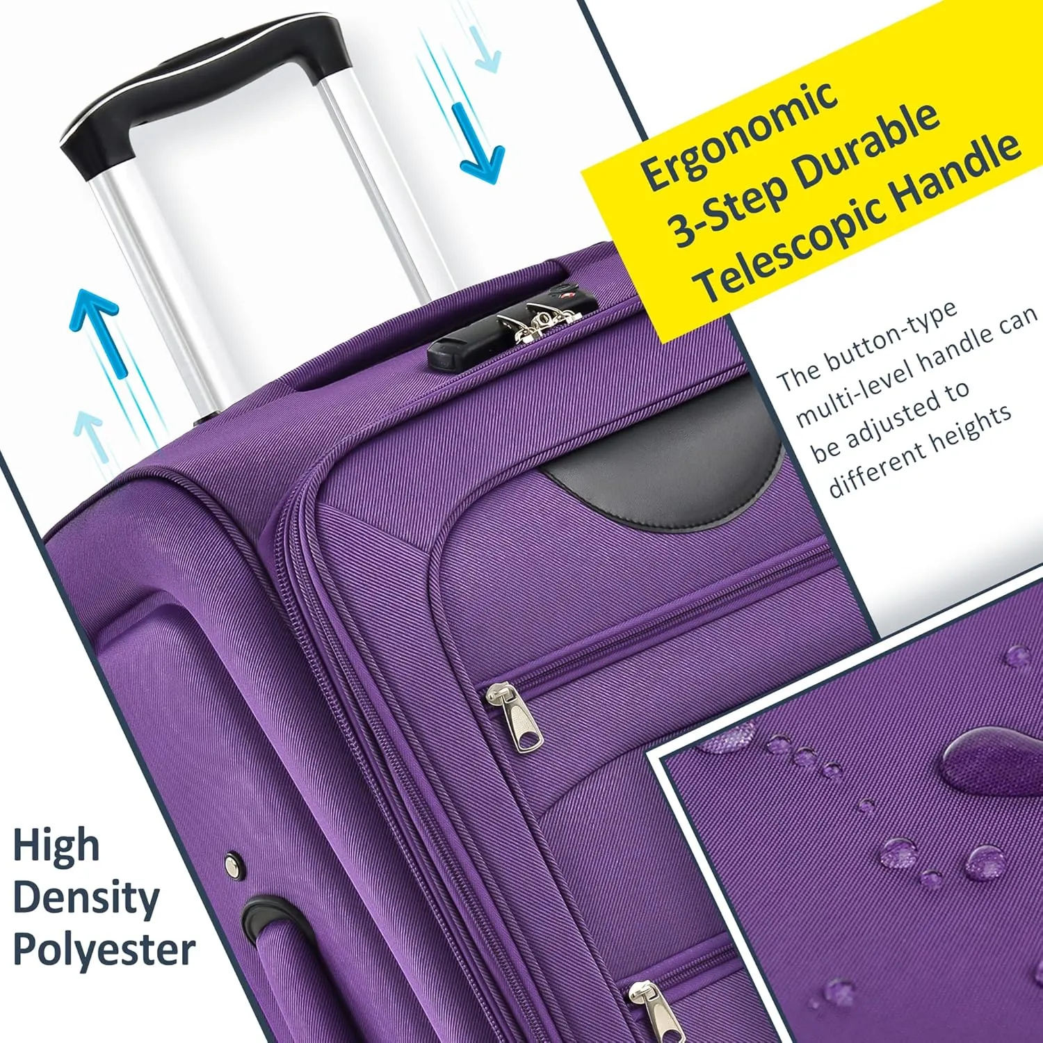 Merax 3 Piece Softside Luggage Set, Upright Spinner Softsehll Lightweight Suitcase Travel Set with Spinner Wheels and TSA Lock, Purple
