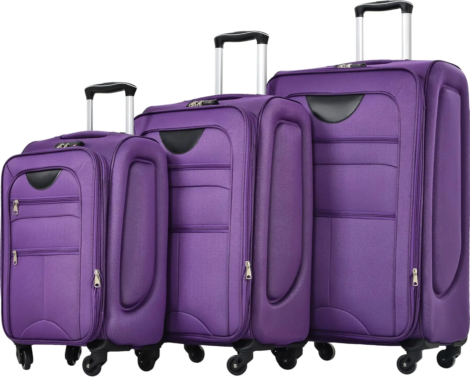 Merax 3 Piece Softside Luggage Set, Upright Spinner Softsehll Lightweight Suitcase Travel Set with Spinner Wheels and TSA Lock, Purple