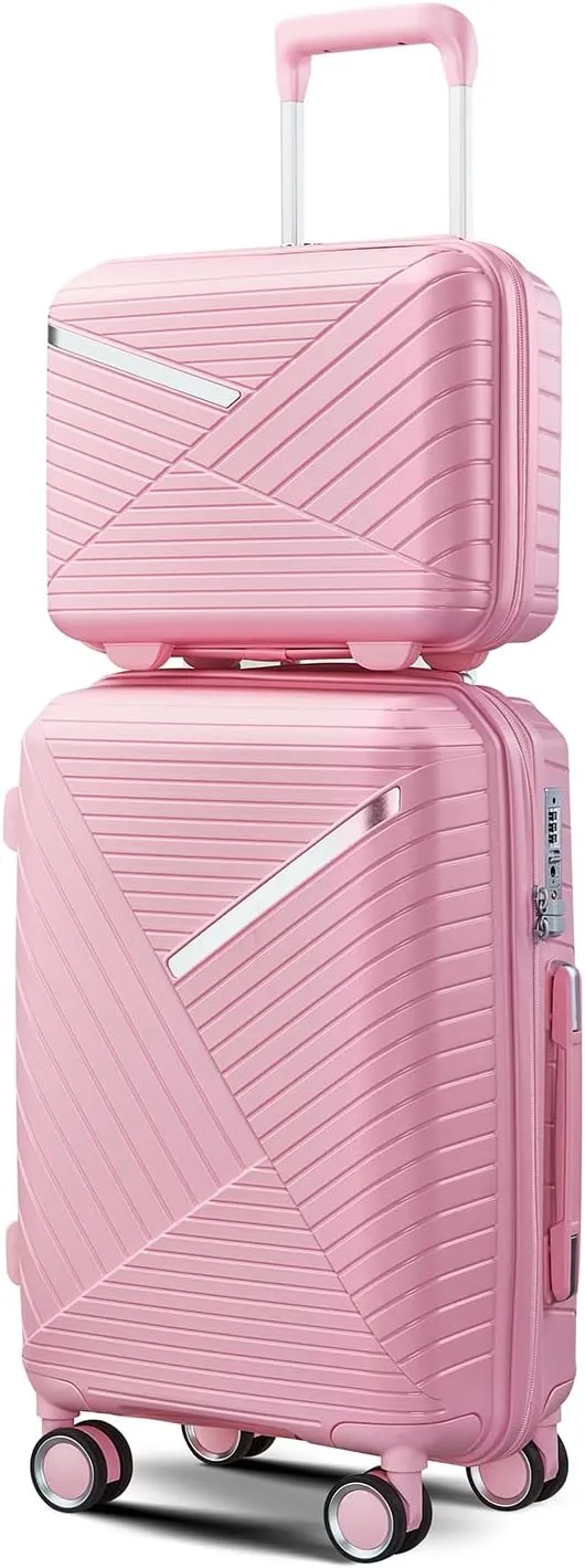 Merax 4-Piece Expandable Luggage Set (14/20/24/28 Inch) Lightweight Hardshell Suitcase with 360° Silent Spinner Wheels, TSA Lock, Waterproof for Family Travel (Pink, 4-Piece Set)