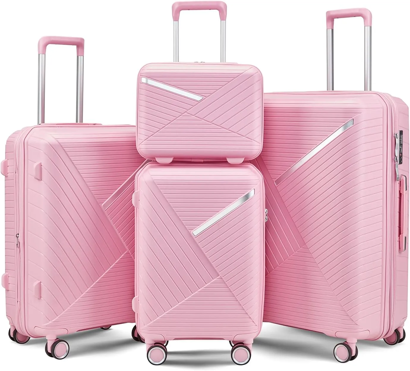 Merax 4-Piece Expandable Luggage Set (14/20/24/28 Inch) Lightweight Hardshell Suitcase with 360° Silent Spinner Wheels, TSA Lock, Waterproof for Family Travel (Pink, 4-Piece Set)