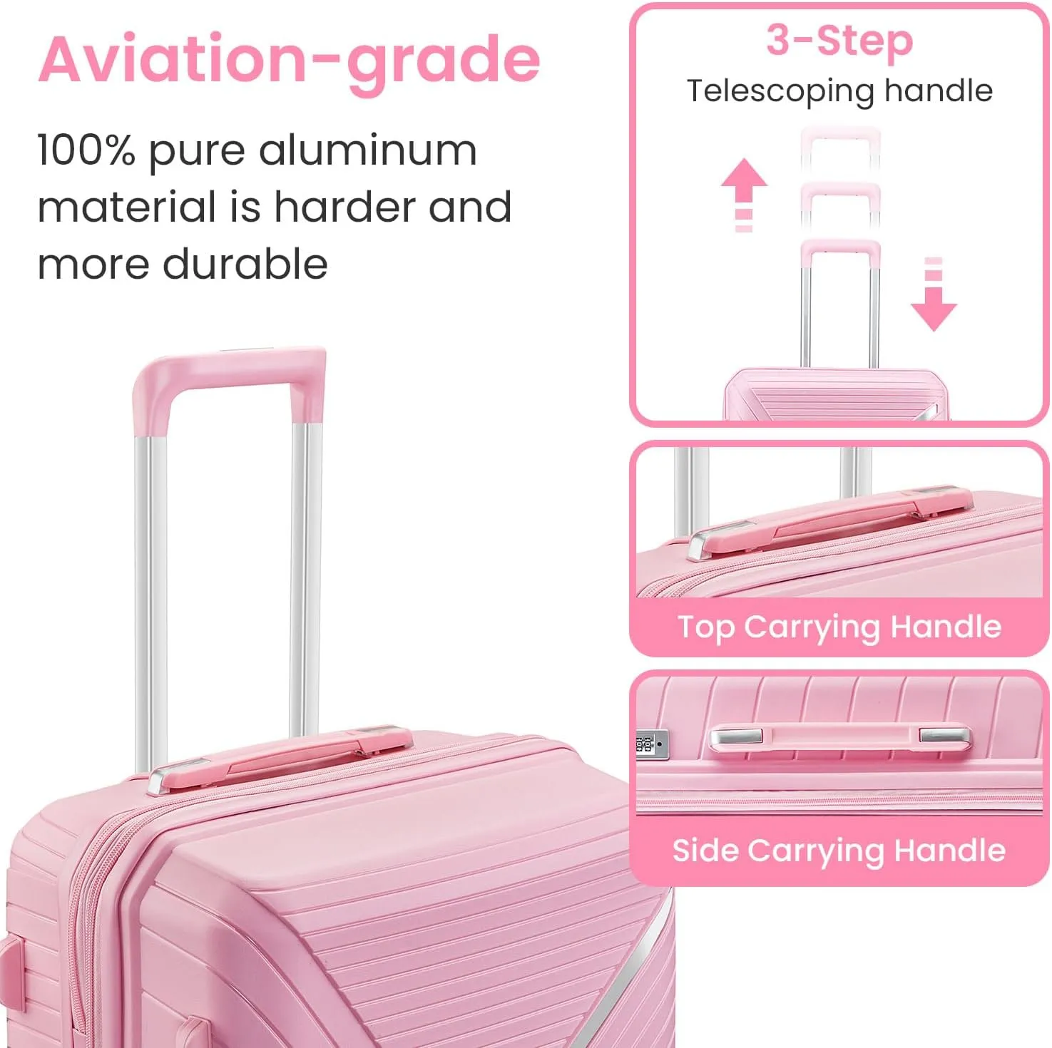 Merax 4-Piece Expandable Luggage Set (14/20/24/28 Inch) Lightweight Hardshell Suitcase with 360° Silent Spinner Wheels, TSA Lock, Waterproof for Family Travel (Pink, 4-Piece Set)