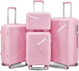 Merax 4-Piece Expandable Luggage Set (14/20/24/28 Inch) Lightweight Hardshell Suitcase with 360° Silent Spinner Wheels, TSA Lock, Waterproof for Family Travel (Pink, 4-Piece Set)