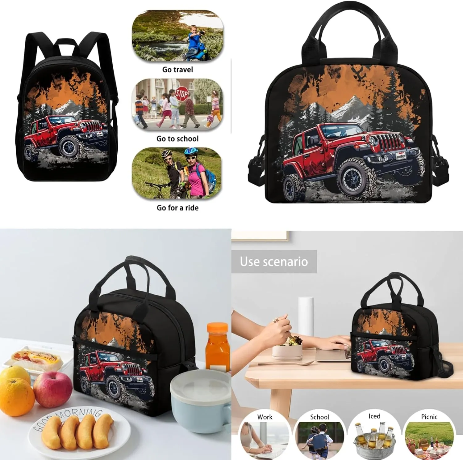 Merkmak Car Boys Backpack 3 Pcs Set for Age 3-9 Kids Cool Bookbag 17 Inch for 2Nd 3Rd 4Th Children School Bag Lightweight Daypack for Child Elementary Book Bags with Lunchbox