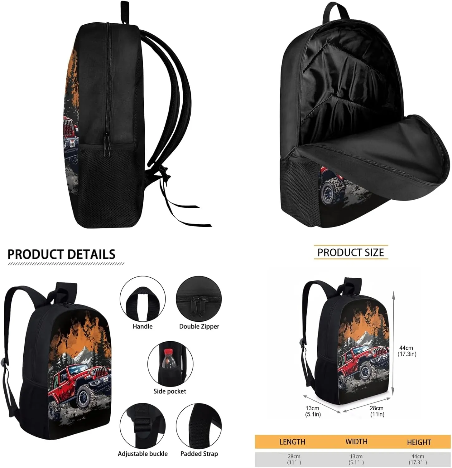 Merkmak Car Boys Backpack 3 Pcs Set for Age 3-9 Kids Cool Bookbag 17 Inch for 2Nd 3Rd 4Th Children School Bag Lightweight Daypack for Child Elementary Book Bags with Lunchbox