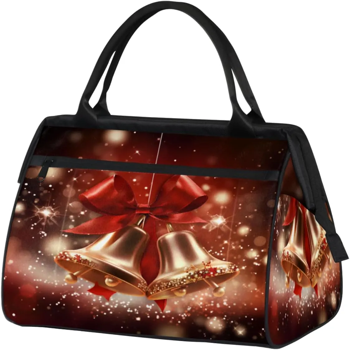 Merry Christmas Bells Ribbon Travel Duffle Bag, Waterproof Duffel Bag Weekender Overnight Carry On Bag Lightweight Sport Gym Bag for Men Women