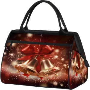 Merry Christmas Bells Ribbon Travel Duffle Bag, Waterproof Duffel Bag Weekender Overnight Carry On Bag Lightweight Sport Gym Bag for Men Women