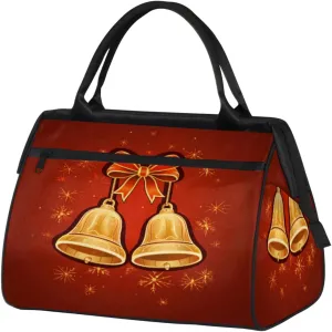 Merry Christmas Bells Snowflake Travel Duffle Bag, Waterproof Duffel Bag Weekender Overnight Carry On Bag Lightweight Sport Gym Bag for Men Women