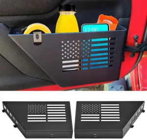 Metal Storage Boxes Compatible with 2007-2018 Jeep Wrangler JK JKU 2/4 Door, 2 Pack Front Door Side Insert Organizer Pockets for Jeep Saggy Net Replacement(Black)