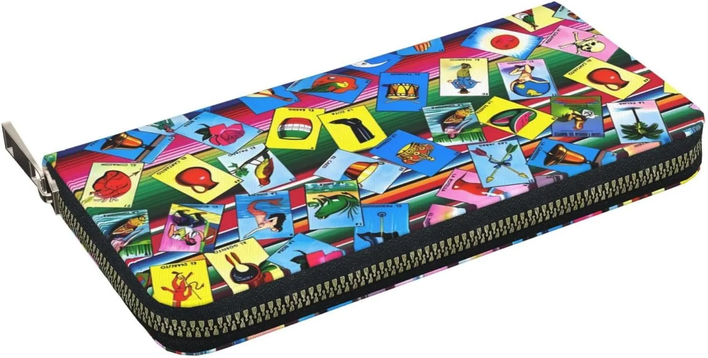 Mexican Loteria Cards Wallets PU Leather Wallet For Women Men Zipper Credit Card Purse Long Clutch Purse