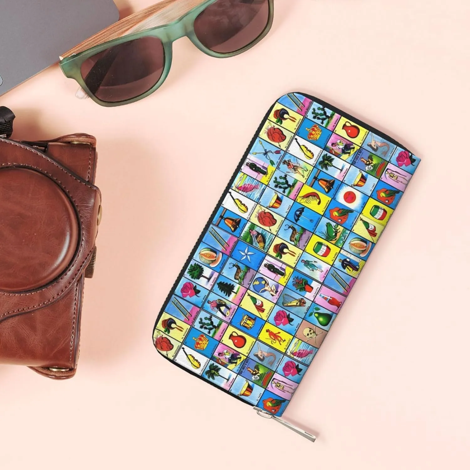 Mexican Loteria Cards Wallets PU Leather Wallet For Women Men Zipper Credit Card Purse Long Clutch Purse