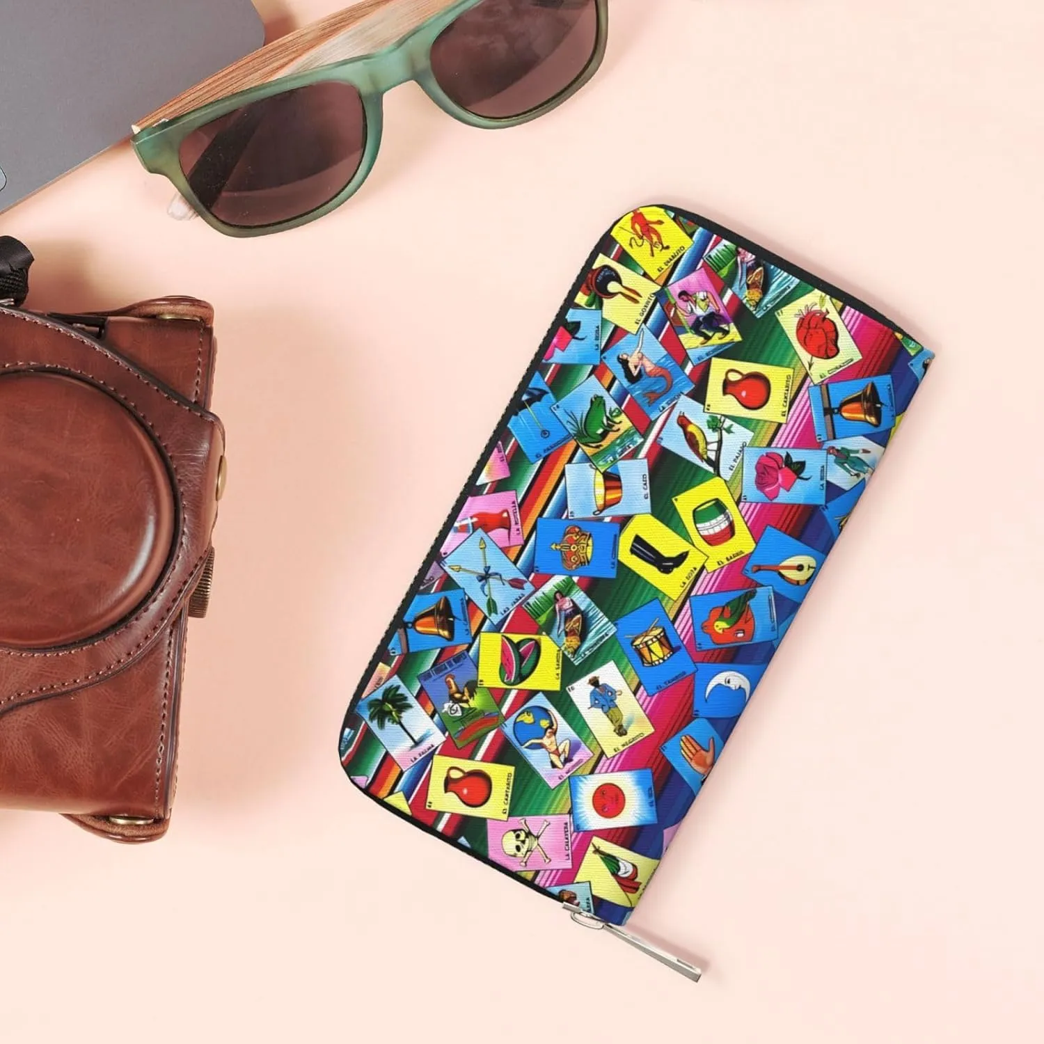 Mexican Loteria Cards Wallets PU Leather Wallet For Women Men Zipper Credit Card Purse Long Clutch Purse
