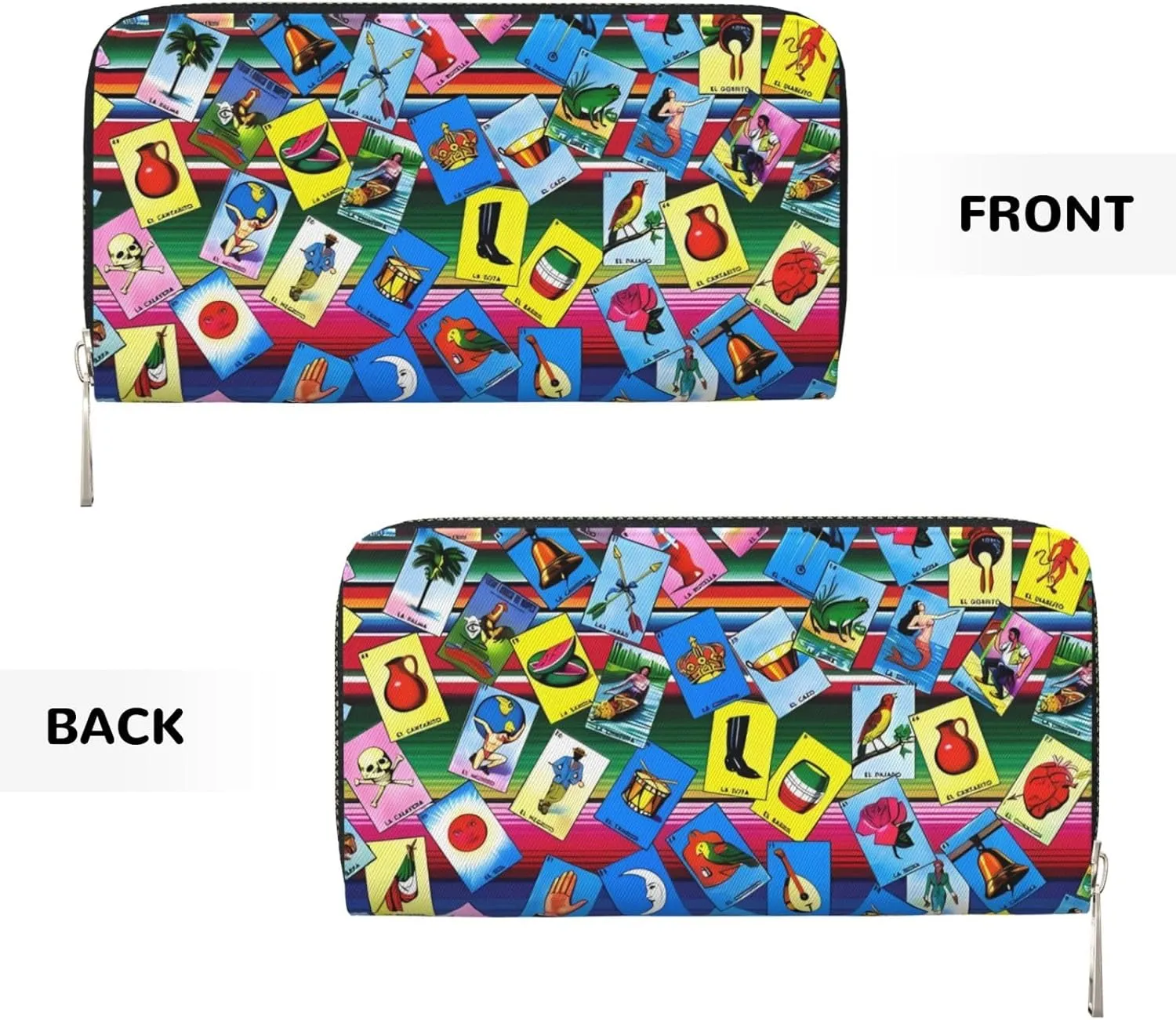 Mexican Loteria Cards Wallets PU Leather Wallet For Women Men Zipper Credit Card Purse Long Clutch Purse