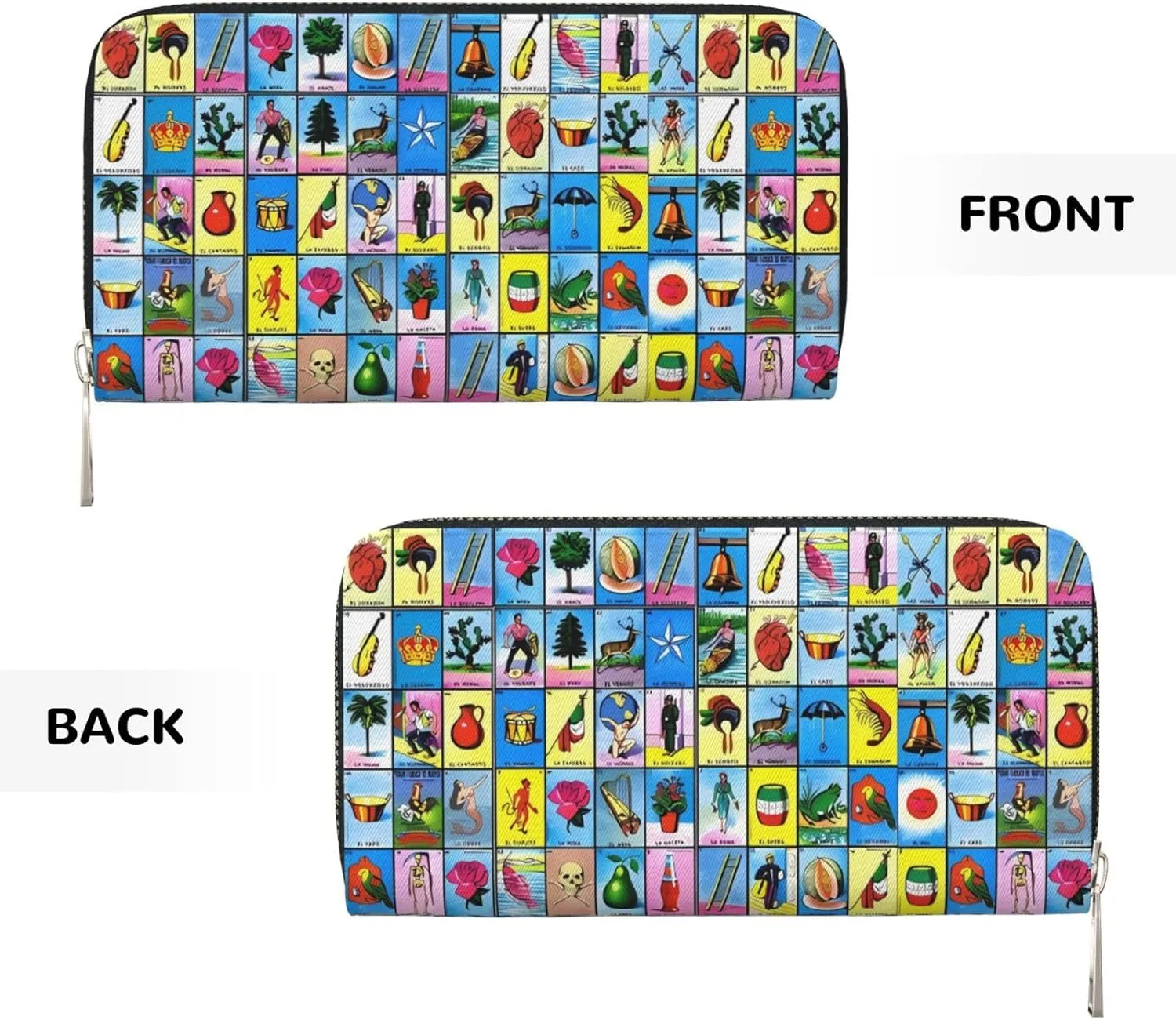 Mexican Loteria Cards Wallets PU Leather Wallet For Women Men Zipper Credit Card Purse Long Clutch Purse