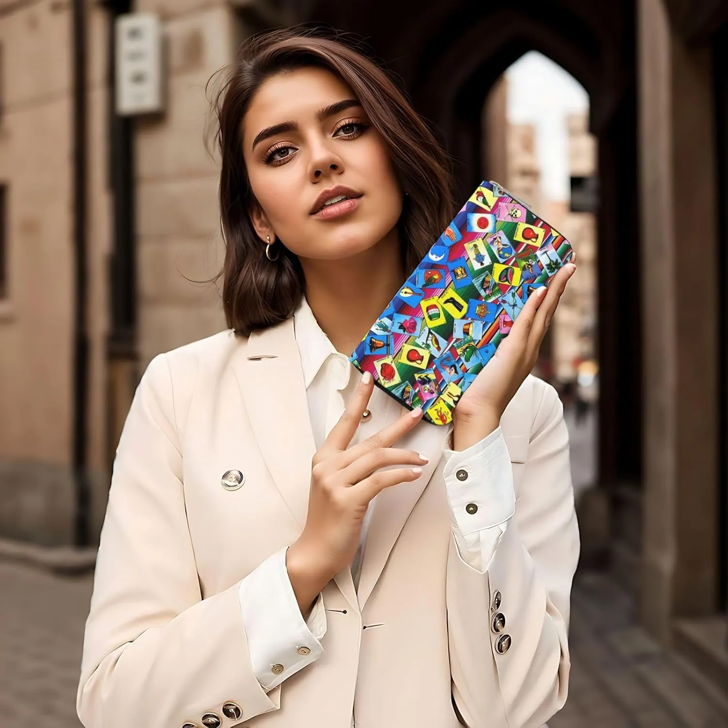 Mexican Loteria Cards Wallets PU Leather Wallet For Women Men Zipper Credit Card Purse Long Clutch Purse