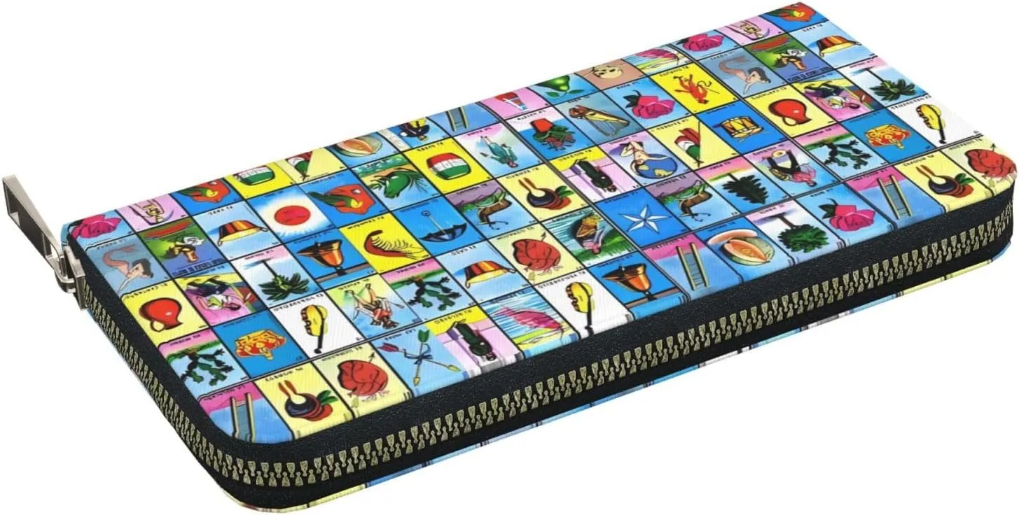 Mexican Loteria Cards Wallets PU Leather Wallet For Women Men Zipper Credit Card Purse Long Clutch Purse
