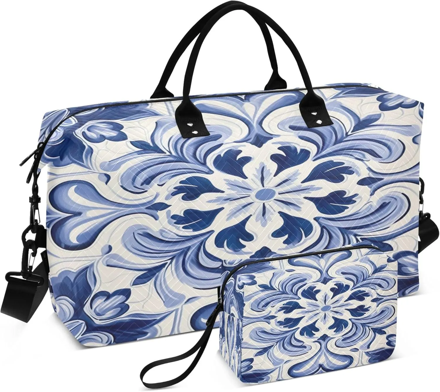 Mexican Style Ceramic Tiles Travel Duffel Bag for Women Weekend Overnight Dag with Toiletry Bag, Luggage Bag for Travel, Sport, Gym