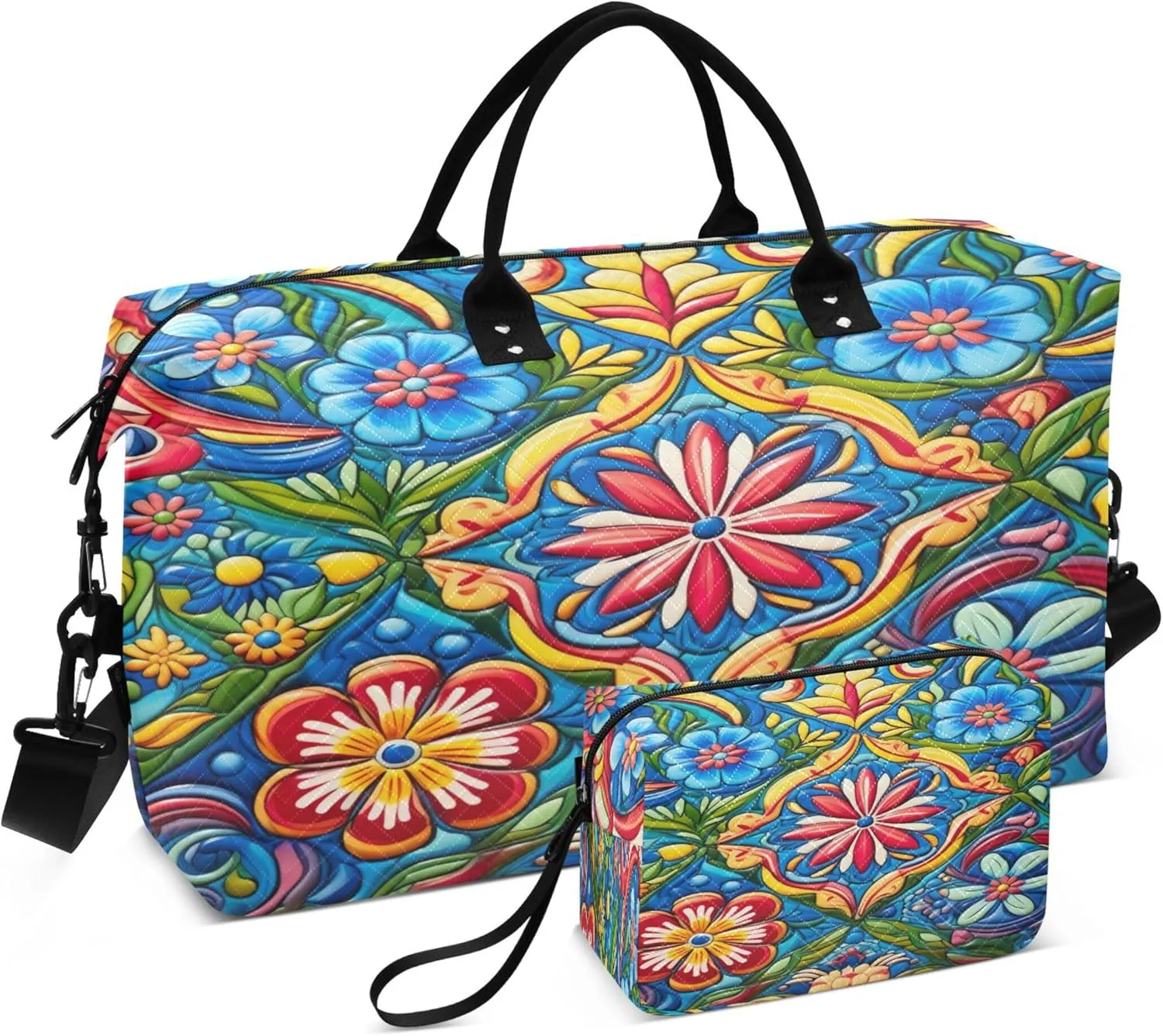 Mexican Style Ceramic Tiles Travel Duffel Bag for Women Weekend Overnight Dag with Toiletry Bag, Luggage Bag for Travel, Sport, Gym