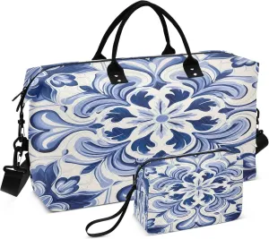 Mexican Style Ceramic Tiles Travel Duffel Bag for Women Weekend Overnight Dag with Toiletry Bag, Luggage Bag for Travel, Sport, Gym