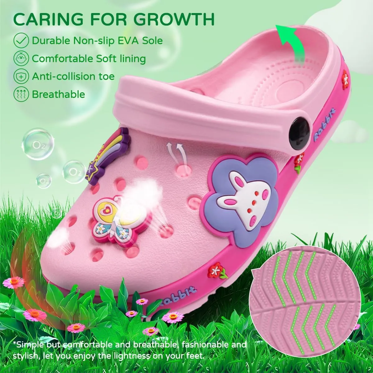 Miamooi Toddler Girls Boys Clogs Cute Cartoon Garden Water Clogs Little Kid Non-Slip Slides Indoor Outdoor Waterproof Beach Sandals Slip-on Beach Pool Shower Slippers Water Shoes