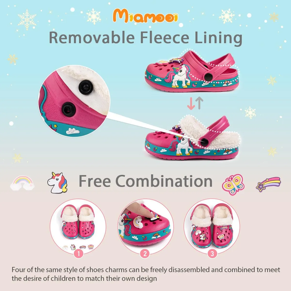 Miamooi Toddler Girls Boys Clogs Cute Cartoon Garden Water Clogs Little Kid Non-Slip Slides Indoor Outdoor Waterproof Beach Sandals Slip-on Beach Pool Shower Slippers Water Shoes