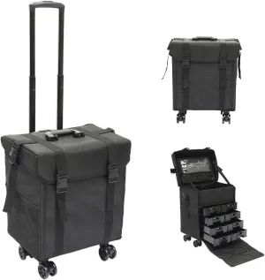 mignonnememe Rolling Makeup Train Case Cosmetology Case on Wheels Make Up Suitcase Cosmetic Trolley Portable Travel Supply Station for Makeup Artist Nail Technician Hair Stylist Black