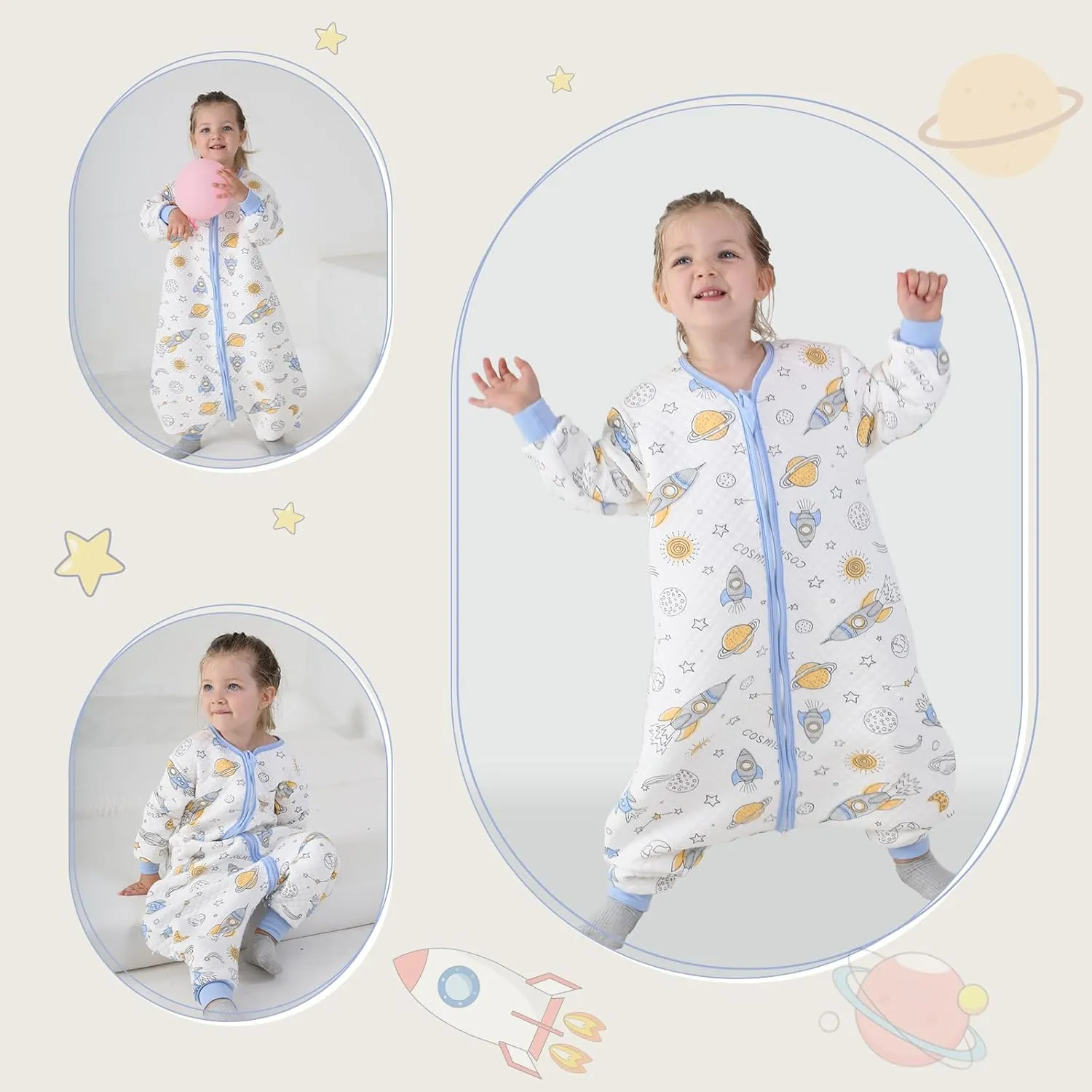 Miipat Toddler Sleep Sack with Feet 1.5 TOG Sleeping Bag Long Sleeves Unisex Dinosaur Wearable Blanket for Early Walkers 1-5T