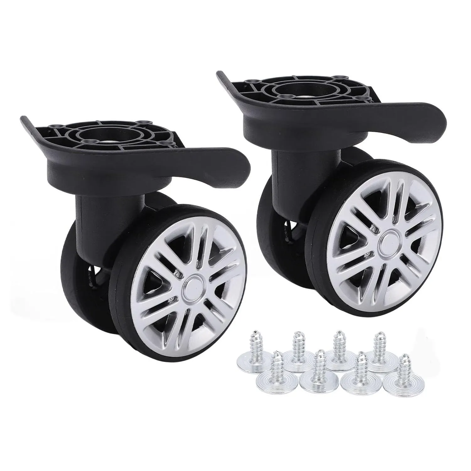 Milltrip Luggage Wheels, 1 Pair Double Row Wheels, Quiet Spinner Wheels for Suitcase Repair, Wear-Resistants PP/PET Material, Easy Install with Included Screws - Fits Most Travel Trunks