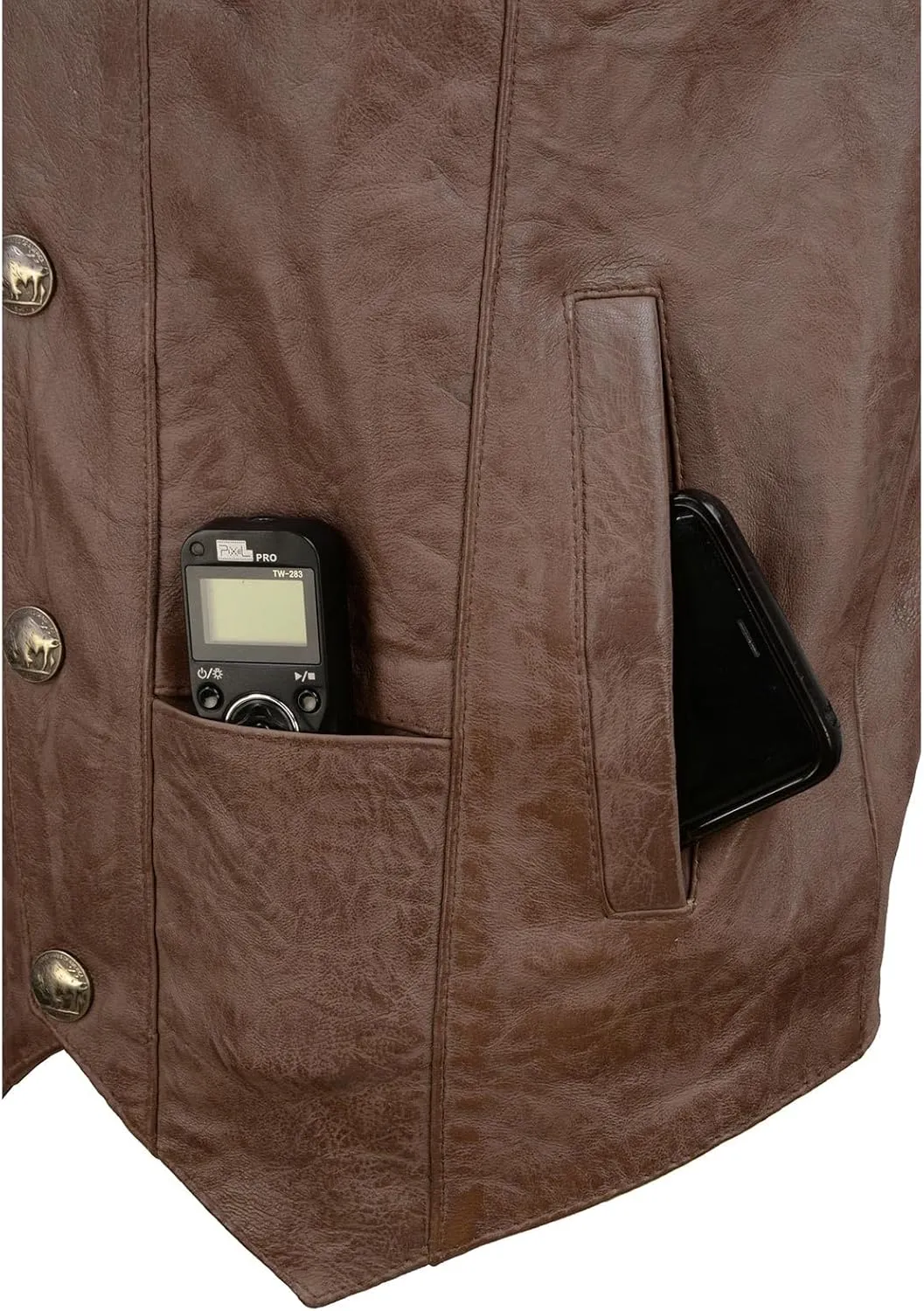 Milwaukee Leather LKM3702 Men's Leather V-Neck Western Style Motorcycle Rider Vest w/Classic Buffalo Snaps Closure