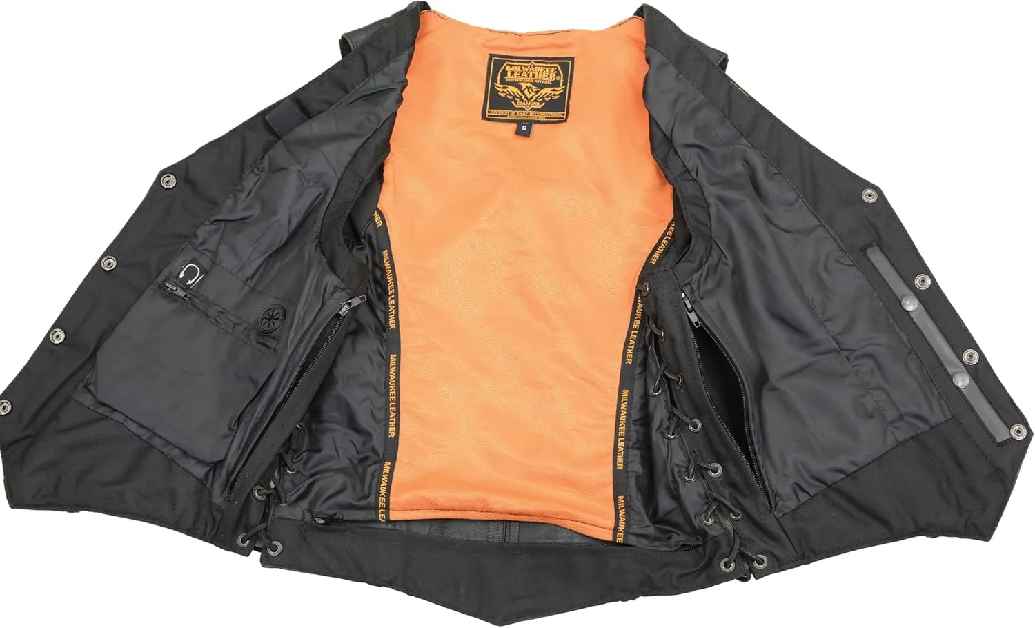 Milwaukee Leather Women's Braided Black Naked Leather Side Lace V-Neck Motorcycle Rider Vest ML1255