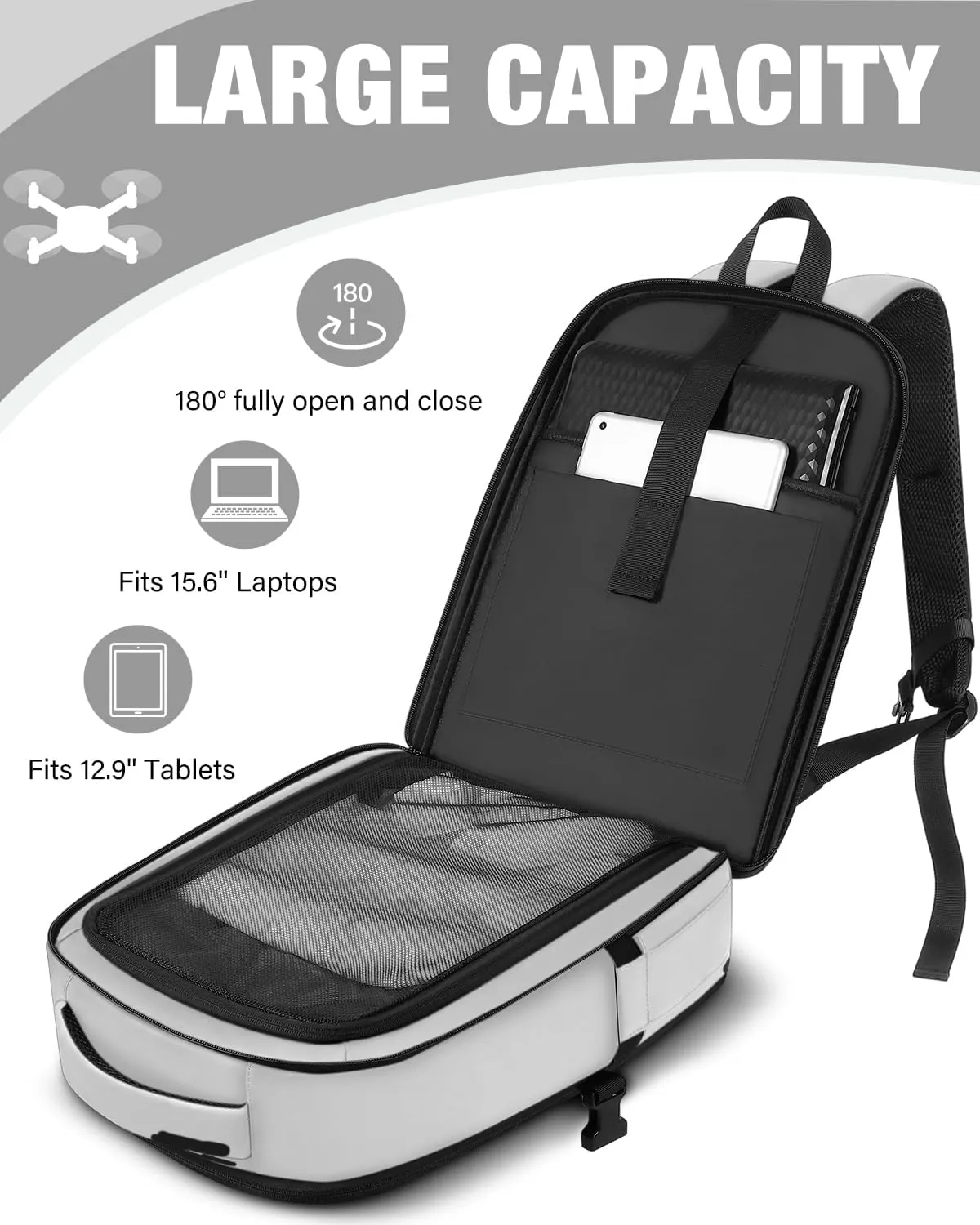 Mini 4 Pro Case, Waterproof Hard Carrying Case, Large Drone Bag Fits 15.6 Inch Laptop, Travel Backpack Compatible with DJI Mini 4 Pro, RC 2/ RC-N2 Controller, Fly More Combo and Accessories