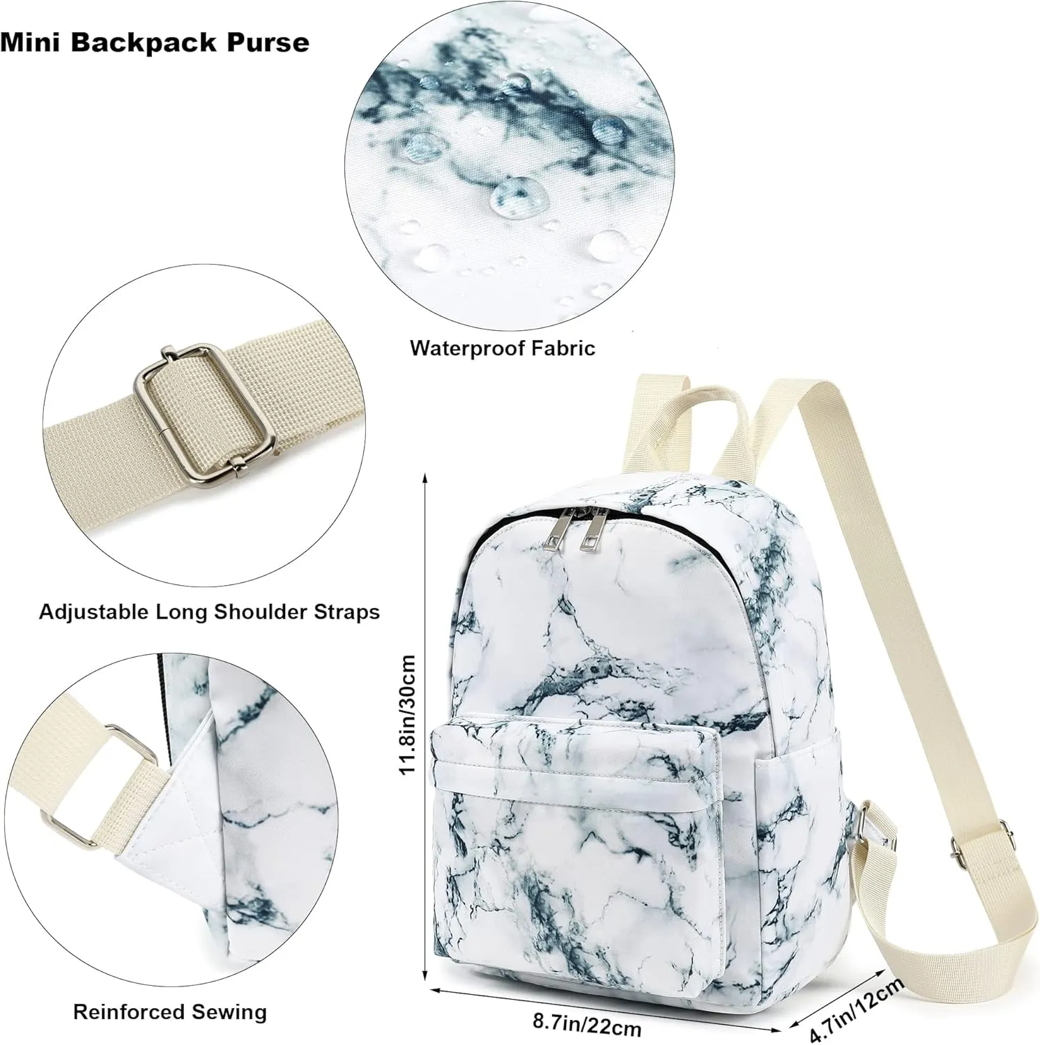 Mini Backpack for Women Girls, Small Backpack Purse for Teens Kids School Travel (Marble)