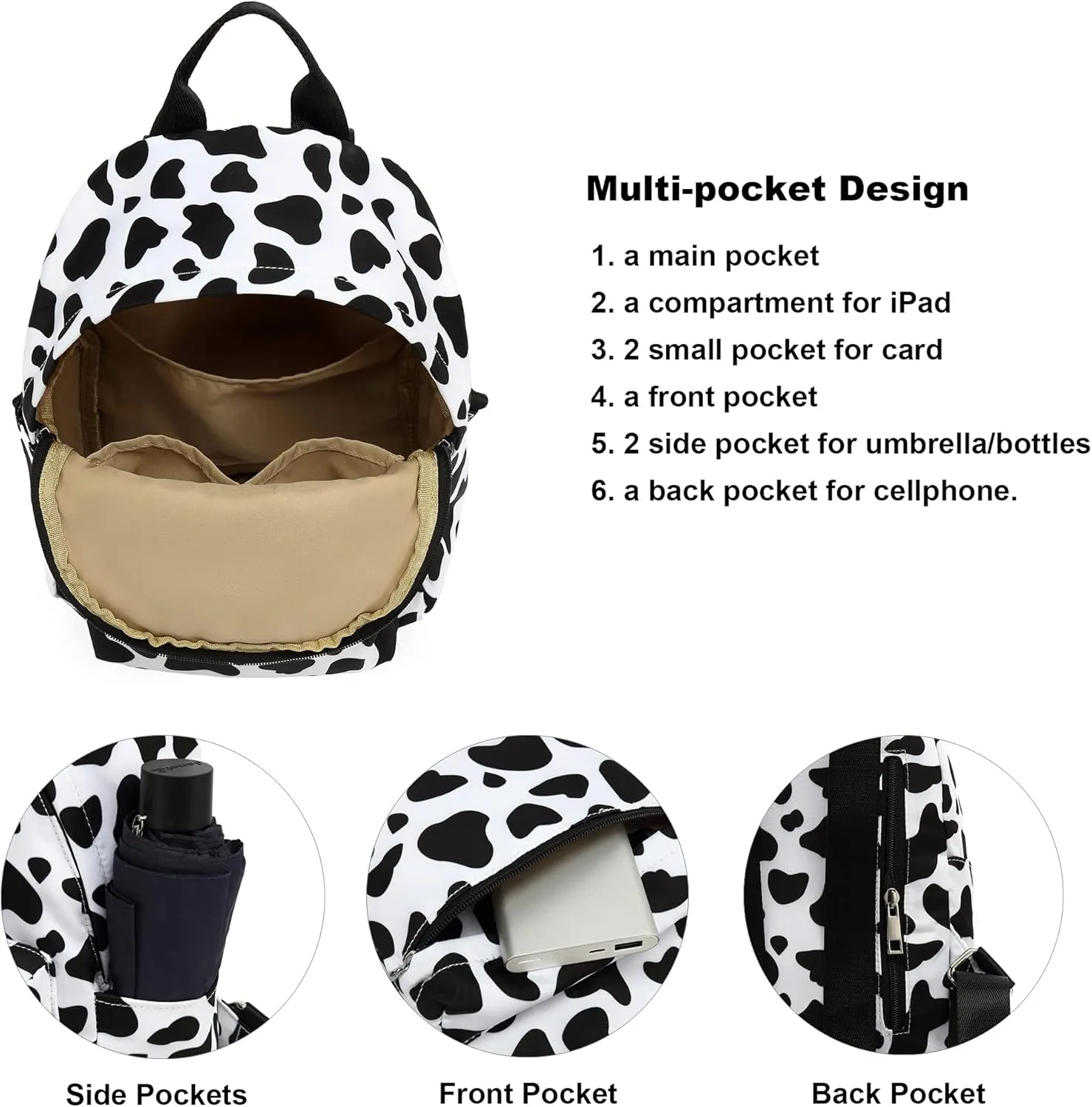 Mini Backpack Purse for Women Girls, Small Backpack for Teens Kids School Travel (Cow Print)