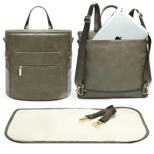 miss fong Diaper Bag Backpack Baby Diaper Bag, Large Leather Diaper Backpack with 16 Pockets Travel Diaper Bag with Diaper Changing Pad, Stroller Straps & 2 Insulated Pockets (Convertible, Forest)