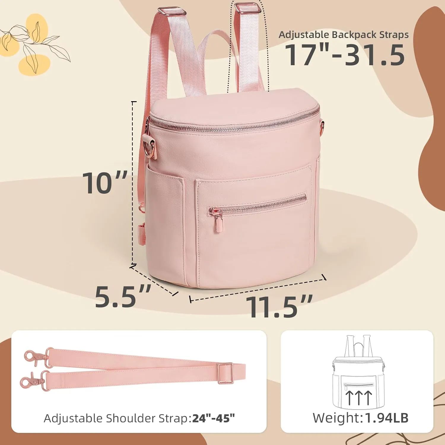 miss fong Mini Diaper Bag Leather, Small Diaper Bag with in Bag Organizer, Insulated Pocket and Shoulder Strap(Pink Rose)…
