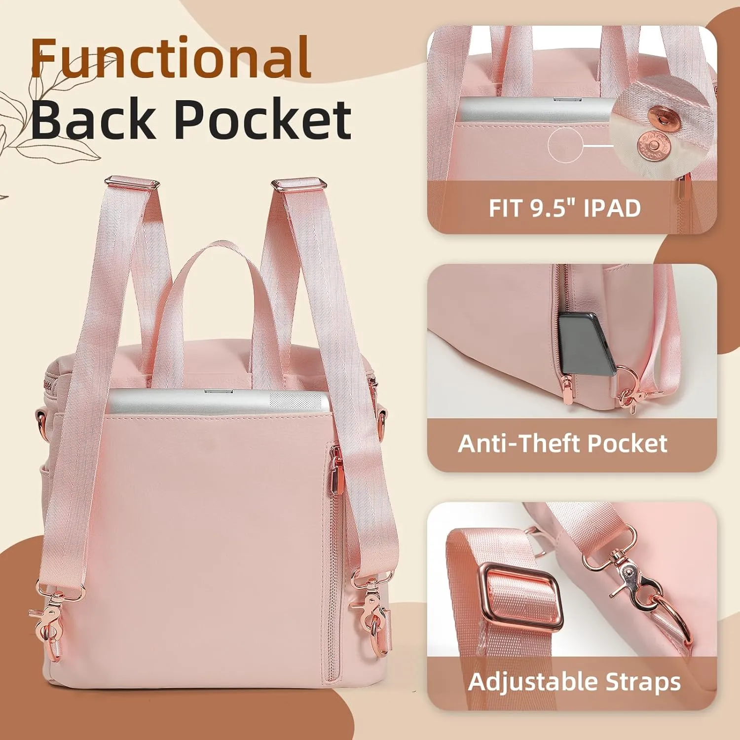 miss fong Mini Diaper Bag Leather, Small Diaper Bag with in Bag Organizer, Insulated Pocket and Shoulder Strap(Pink Rose)…