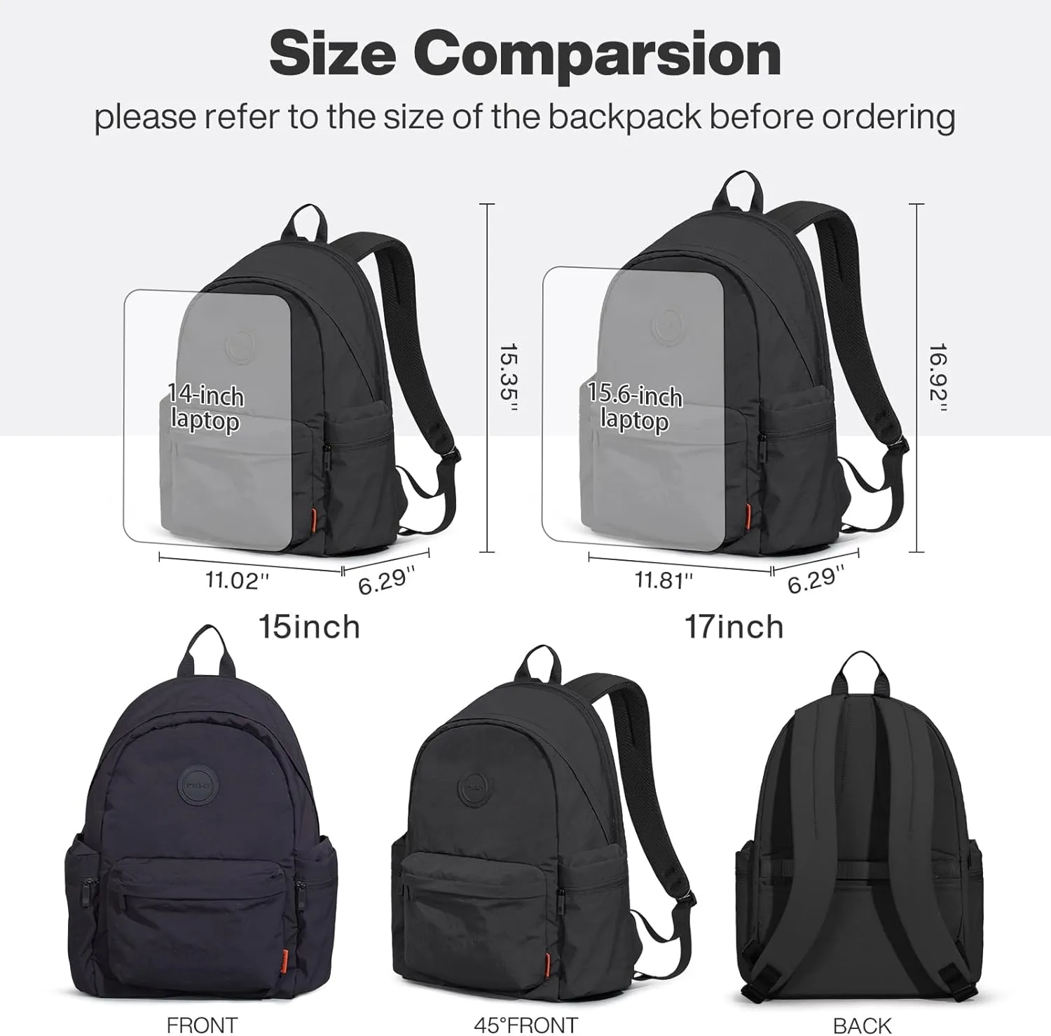 mixi Outdoor Lightweight Backpack Casual Carry On Laptop Backpack Travel Bookbag for Women Men, Water Resistant Durable Small Hiking Bag for Camping Weekender Sports College Work, 15 Inch, Black