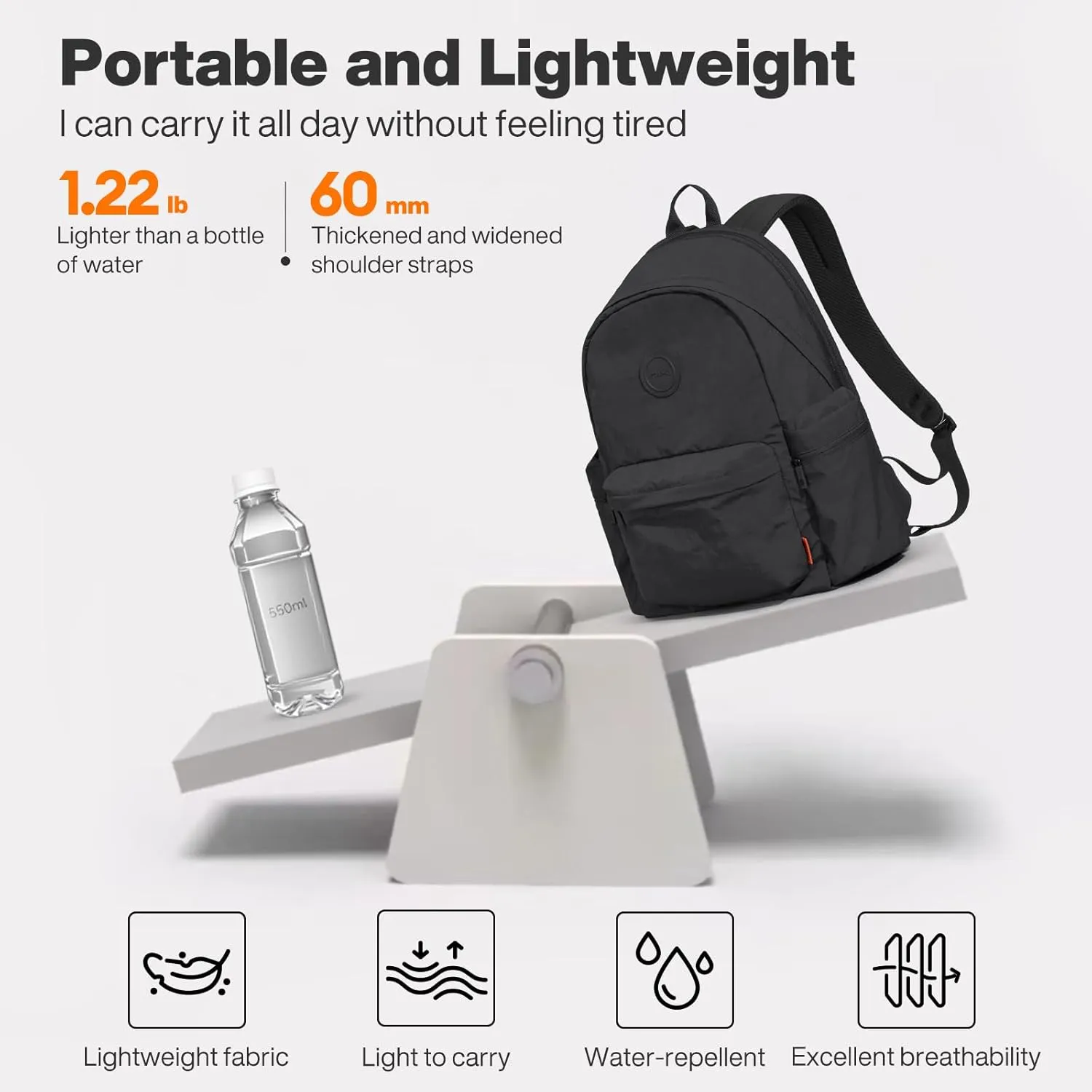 mixi Outdoor Lightweight Backpack Casual Carry On Laptop Backpack Travel Bookbag for Women Men, Water Resistant Durable Small Hiking Bag for Camping Weekender Sports College Work, 15 Inch, Black