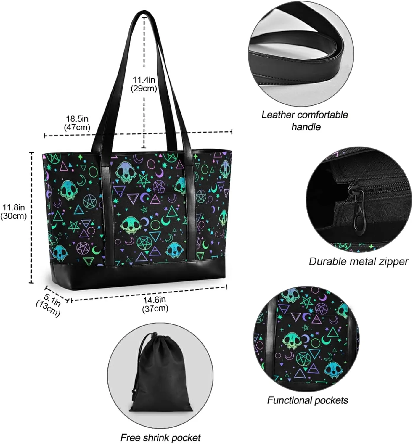 MNSRUU Laptop Bag for Women, Goth Laptop Tote Bag Canvas Laptop Shoulder Bag Large Womens Teacher Handbag
