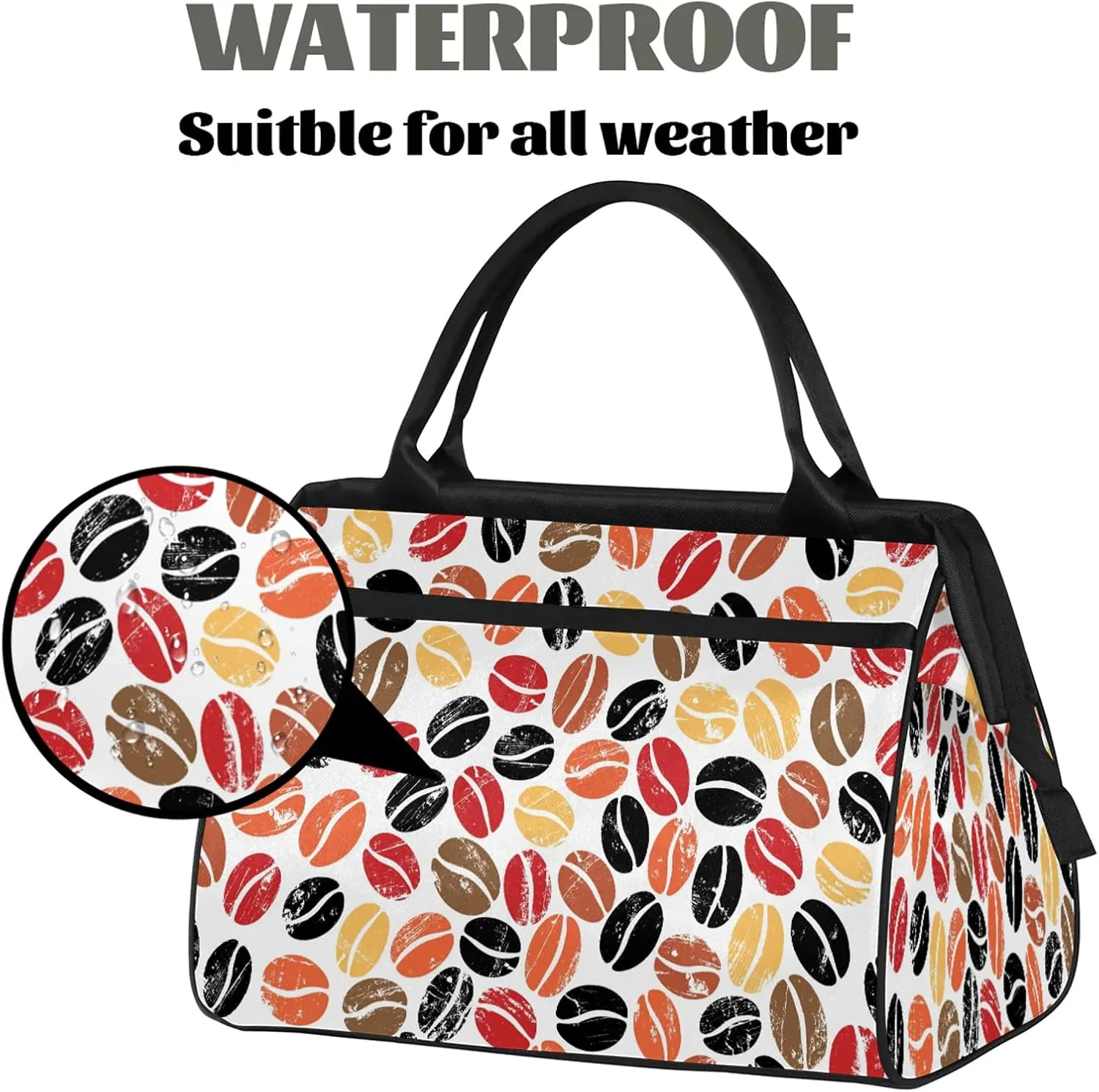 Modern Coffee Beans Colorful Travel Duffel Bag Gym Tote Bag for Women Men Waterproof Weekend Overnight Bag Carry On Tote Luggage with Pocket Personal Item Bags Sports Bag fit Travel Sports Gym Yoga