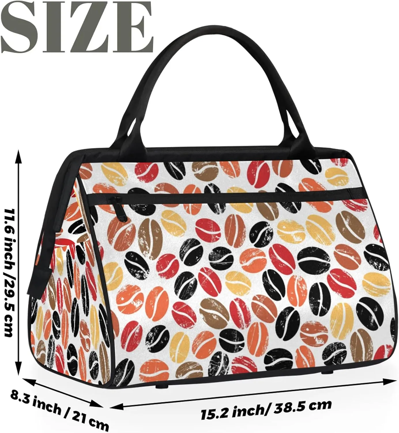 Modern Coffee Beans Colorful Travel Duffel Bag Gym Tote Bag for Women Men Waterproof Weekend Overnight Bag Carry On Tote Luggage with Pocket Personal Item Bags Sports Bag fit Travel Sports Gym Yoga