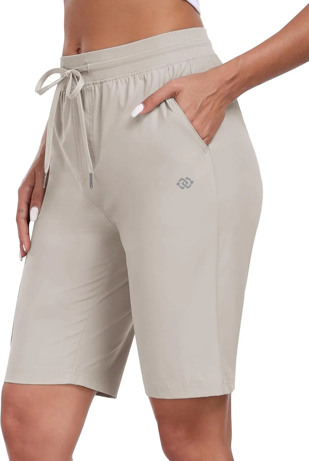 MoFiz Womens 10" Long Shorts for Women Knee Length Quick Dry Women Hiking Cargo Shorts Athletic Travel Golf with Zip Pockets
