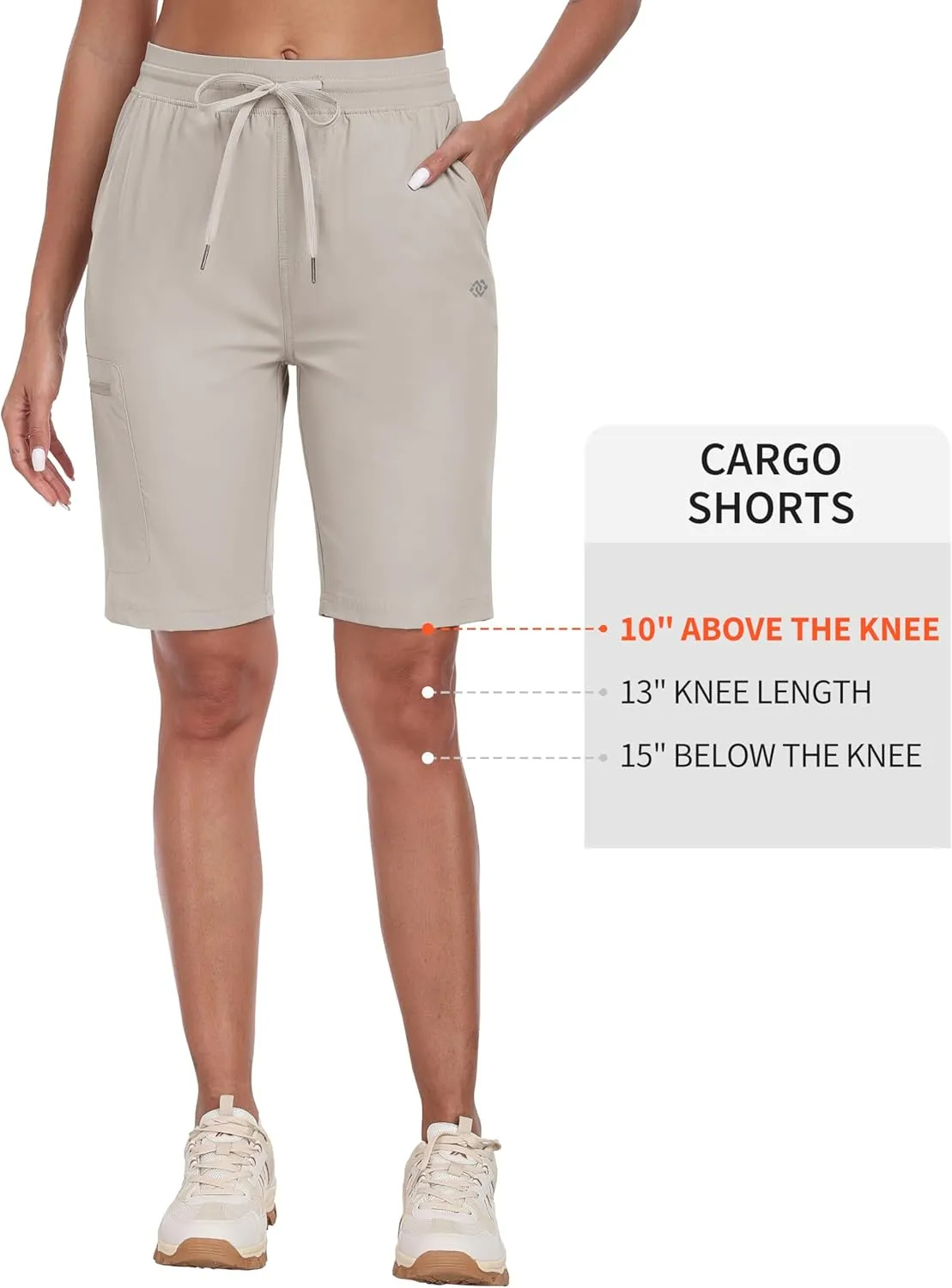 MoFiz Womens 10" Long Shorts for Women Knee Length Quick Dry Women Hiking Cargo Shorts Athletic Travel Golf with Zip Pockets