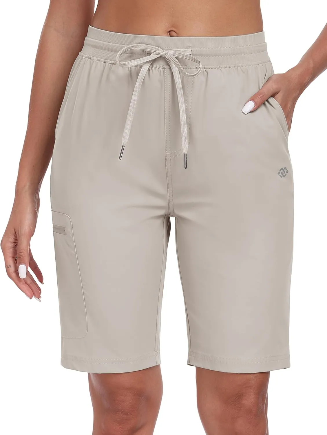 MoFiz Womens 10" Long Shorts for Women Knee Length Quick Dry Women Hiking Cargo Shorts Athletic Travel Golf with Zip Pockets
