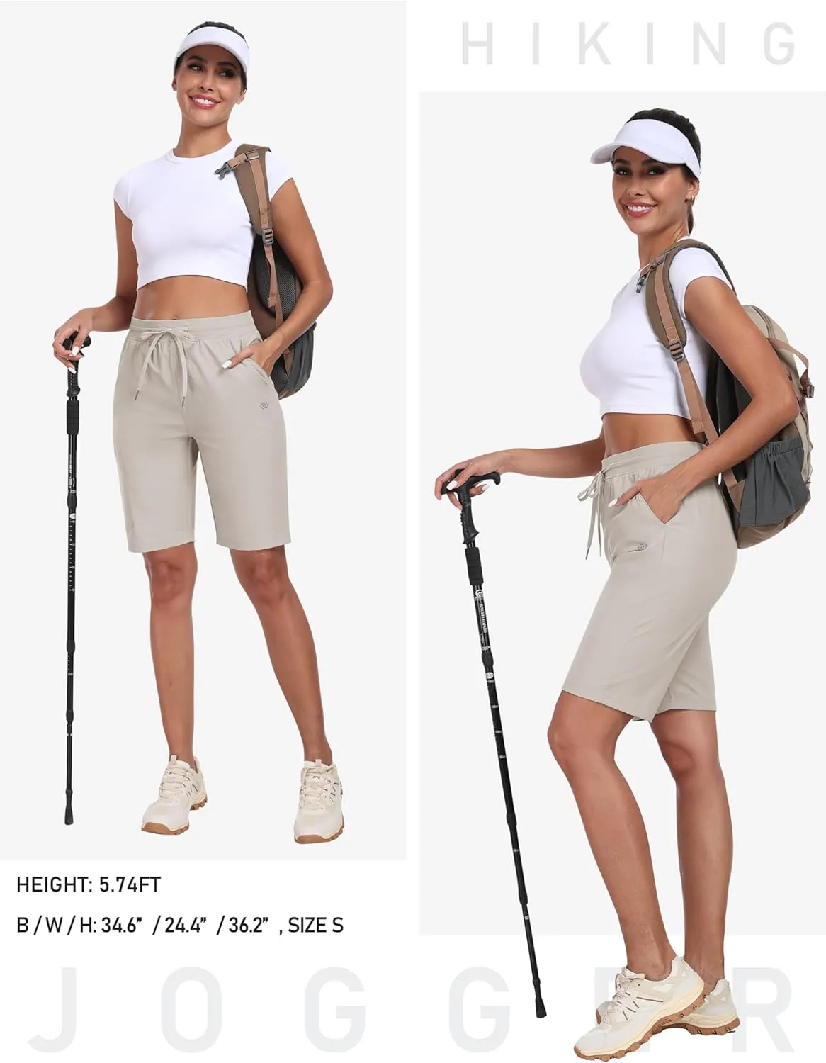 MoFiz Womens 10" Long Shorts for Women Knee Length Quick Dry Women Hiking Cargo Shorts Athletic Travel Golf with Zip Pockets