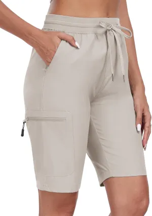MoFiz Womens 10" Long Shorts for Women Knee Length Quick Dry Women Hiking Cargo Shorts Athletic Travel Golf with Zip Pockets