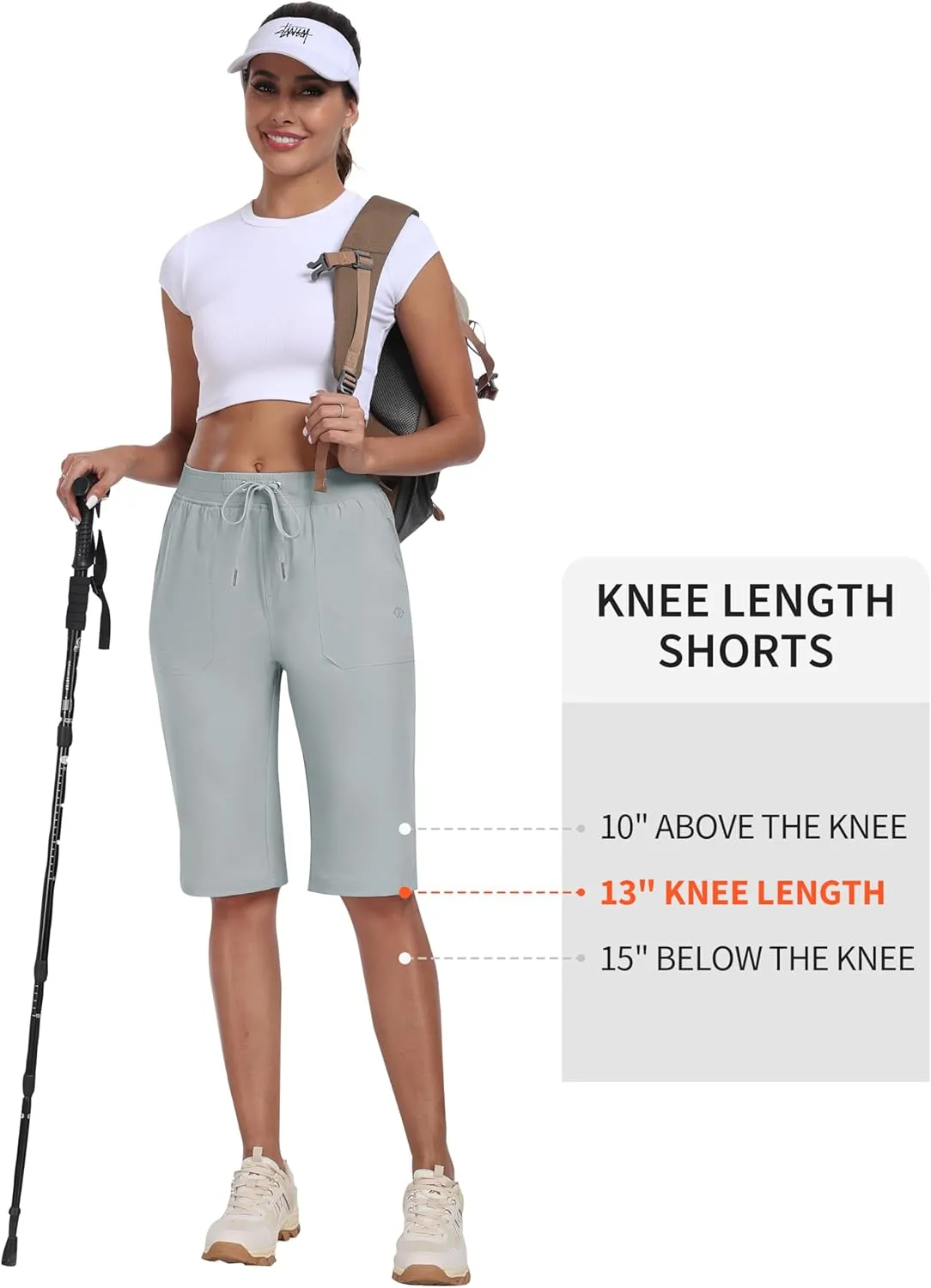 MoFiz Womens 13" Knee Length Hiking Shorts Quick Dry Water Resistant Athletic Travel Golf Bermuda Shorts with 3 Pockets