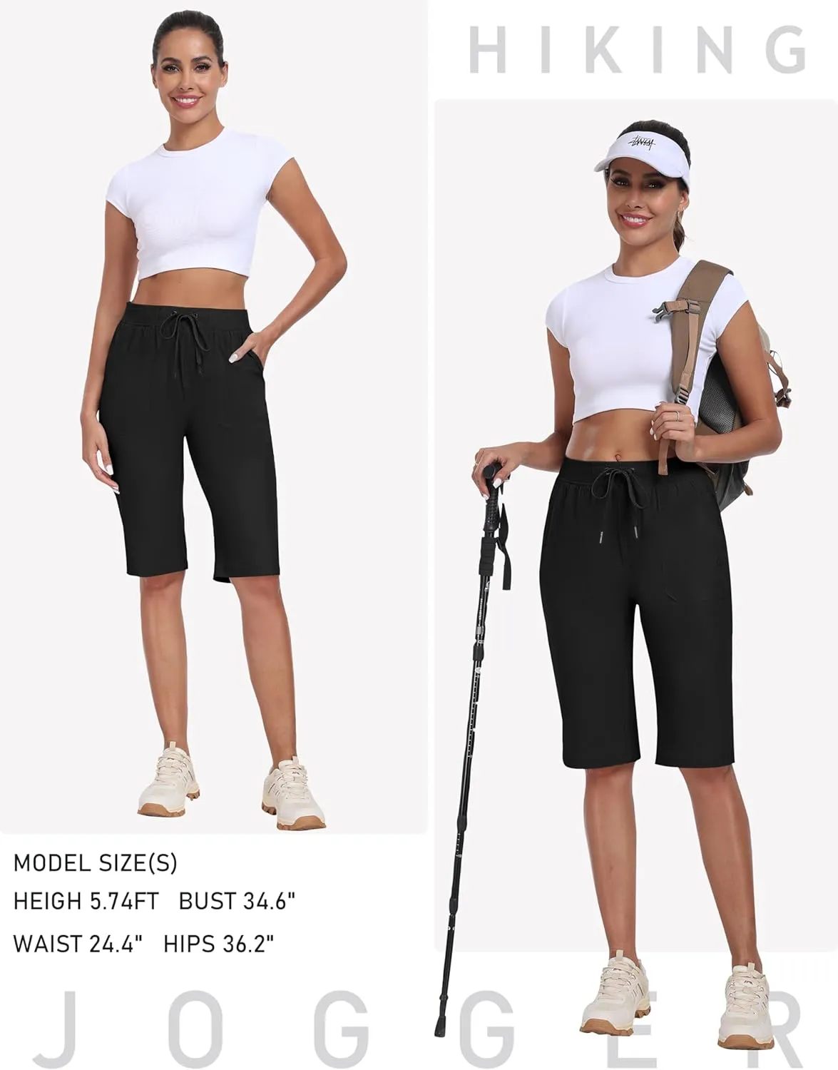 MoFiz Womens 13" Knee Length Hiking Shorts Quick Dry Water Resistant Athletic Travel Golf Bermuda Shorts with 3 Pockets