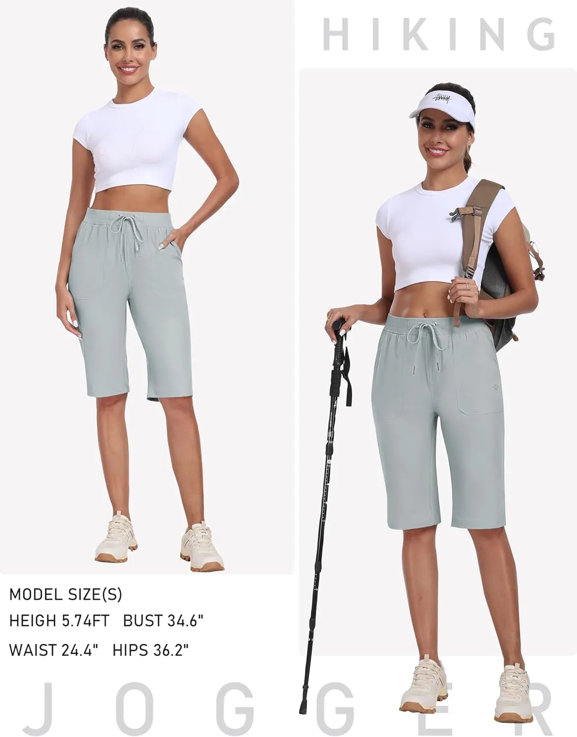 MoFiz Womens 13" Knee Length Hiking Shorts Quick Dry Water Resistant Athletic Travel Golf Bermuda Shorts with 3 Pockets
